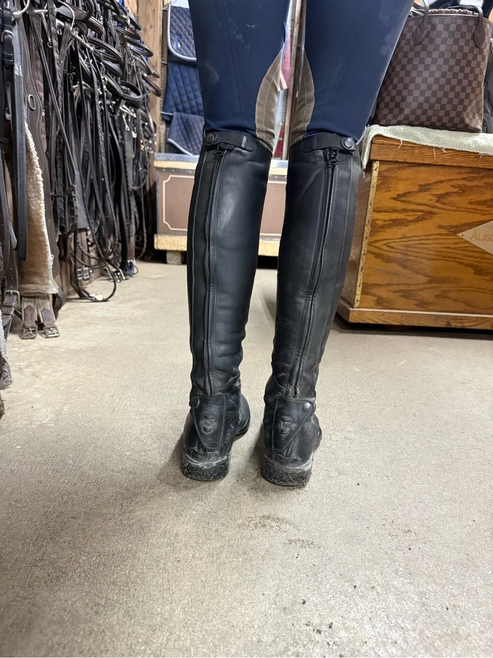 Tall Black Leather Riding Boots